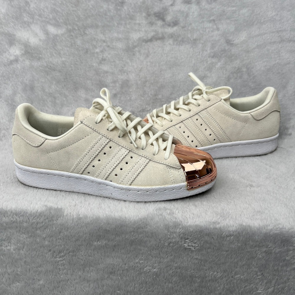 Adidas Superstar 80s Metal Toe Size 8 Off White Womens Rose Gold Suede Sneakers